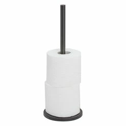 Tiger Tune Freestanding Spare Toilet Roll Holder - Brushed Black Metal/Black