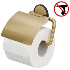 Tiger Tune Toilet Roll Holder with Cover - Brushed Brass/Black