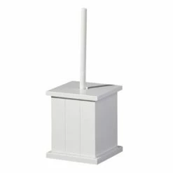 White Wooden Toilet Brush Holder with Brush - 1600958