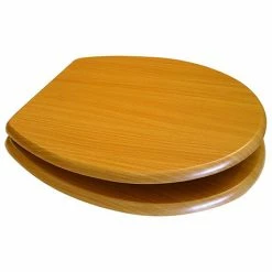 Euroshowers Beech MDF Toilet Seat with Chrome Bar Hinges - 82983