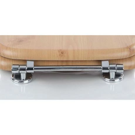 Euroshowers Rustic Oak MDF Toilet Seat with Chrome Bar Hinges - 82998 4 Euroshowers Rustic Oak MDF Toilet Seat with Chrome Bar Hinges - 82998 - Image 2