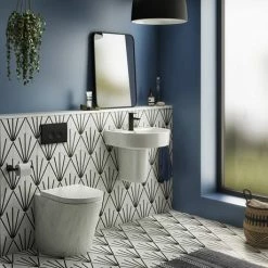 Arezzo Compact Concealed Cistern with Matt Black Flush Plate - Round Buttons -TOILET ACCESSORIES shop AZCCBLKR d7 460