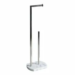 Trafalgar White Marble Effect Freestanding Toilet Roll & Spare Paper Holder