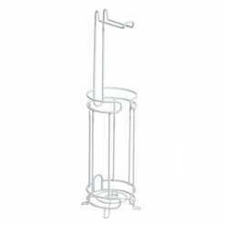 White Wire Freestanding Toilet Roll & Spare Paper Holder